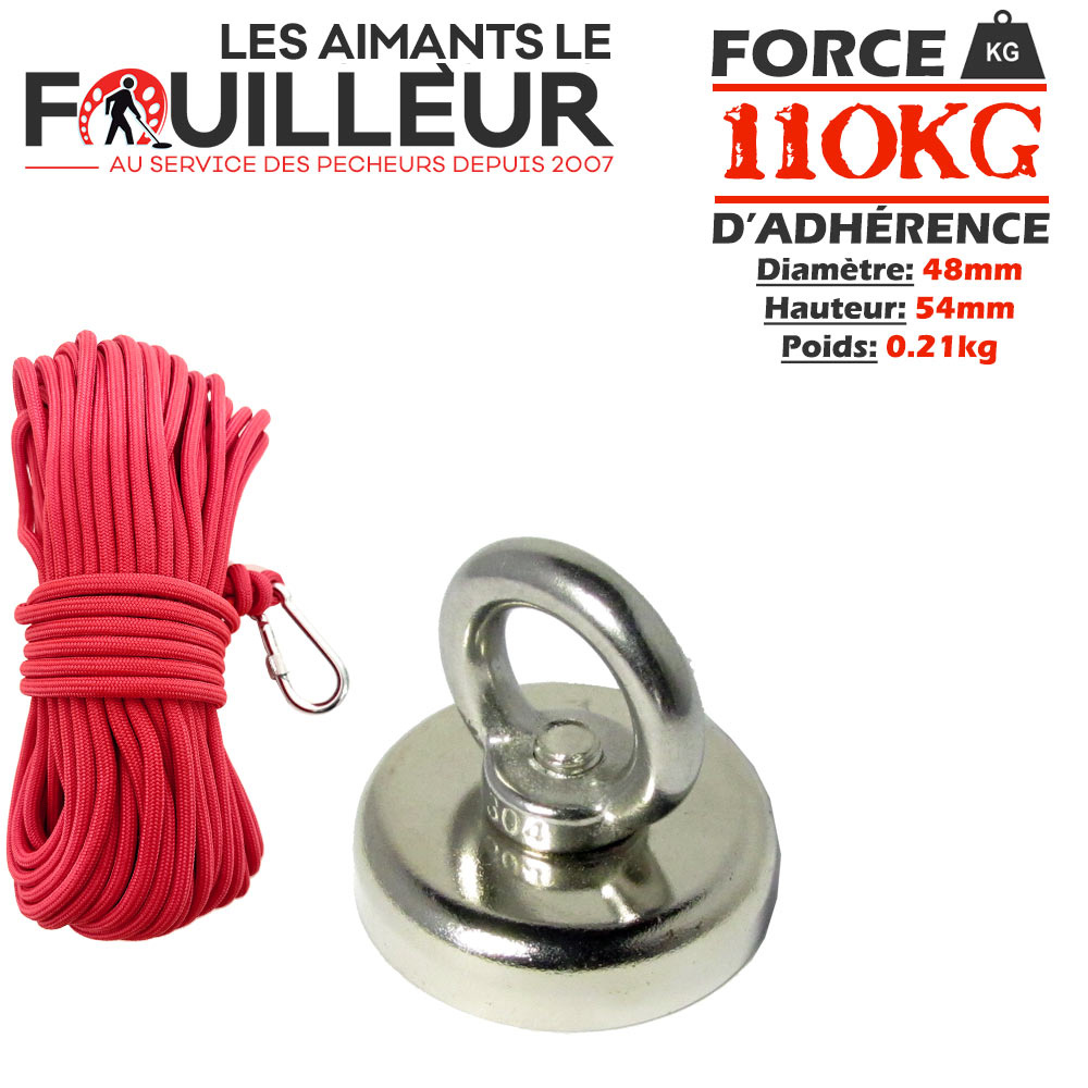 Aimant 110kg + corde militaire (30m)