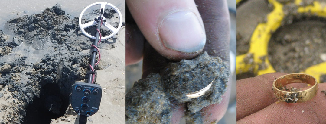 détection de métaux à la plage sur sable noir